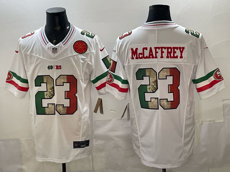 Men 2026 San Francisco 49ers #23 Mccaffrey White three generations Nike Limited NFL Jersey style 006->san francisco 49ers->NFL Jersey